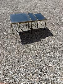 Tris tavolini vintage design ottone e vetro
