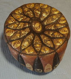 Pouf Egiziano in Pelle Poggiapiedi Vintage '70