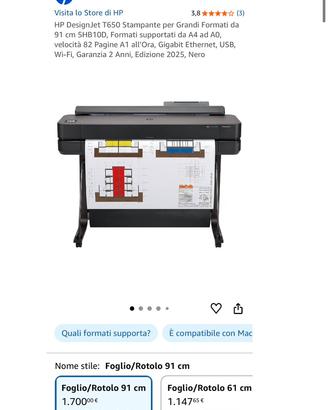 HP DesignJet T650 Stampante plotter 91 cm