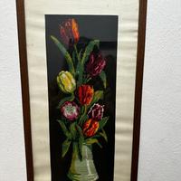 Quadro Vintage ricamo a punto croce con tulipani