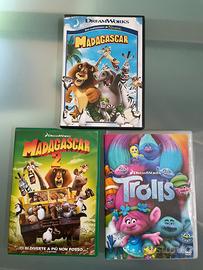 3 DVD Dreams Works Madagascar 1, 2 e Trolls