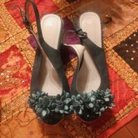 sandali donna blu jeans con fiori nuovi 