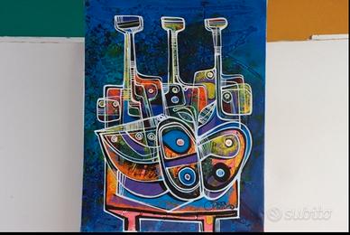 Arte contemporanea: Manazana y vino. Acrilico 