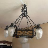 Lampadario vintage in ferro battuto con vetri – gr