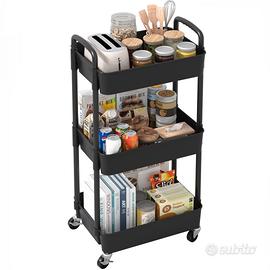 Carrello Cucina 3 Ripiani Sywhitta Ruote Nero