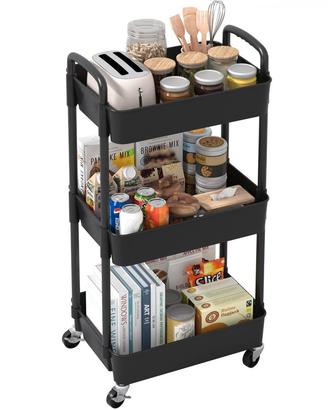 Carrello Cucina 3 Ripiani Sywhitta Ruote Nero