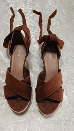 SANDALI DONNA KIABI NUM 38 MARRONI PELLE CORDA 