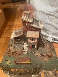 Presepe Con Statuine Anni 50-60 Con Sassolini Case
