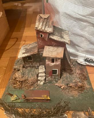 Presepe Con Statuine Anni 50-60 Con Sassolini Case