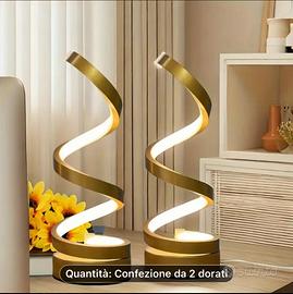 Due lampade a led spirale colore oro da tavolo