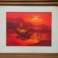 Quadro barca al tramonto