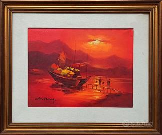 Quadro barca al tramonto