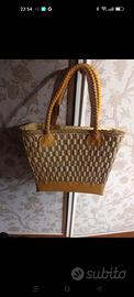 Bijoux terner borsa di paglia con manici in pelle