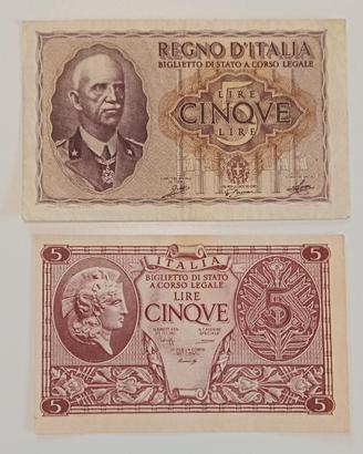 20#. Banconote 5 Lire.