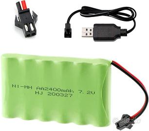 Batteria NiMH 7.2V 2400mAh SM-2P USB per RC Auto