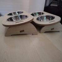 alzatina legno con ciotole acciaio inox cane gatto