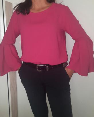 Blusa fucsia a maniche lunghe