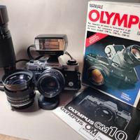 Olympus OM10 3 obbiettivi 50 28 e 80-200 e flash