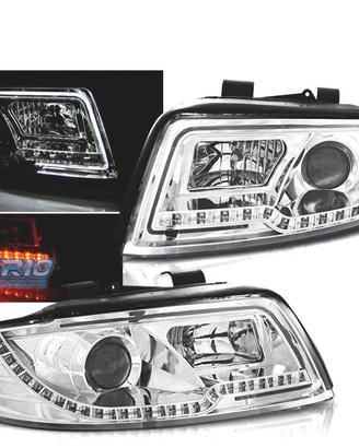 FARI PER AUDI A4 00-04 LUCI A TUBO LED CROMATE