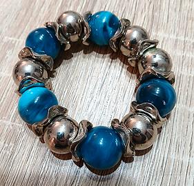 Bracciale regolabile con perle azzurre e argento