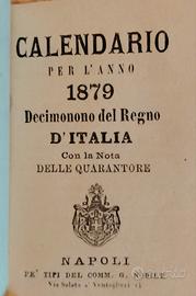 Calendario 1879 Regno d'Italia Napoli Quarantore 
