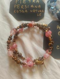 bracciale multifilo pietre rosa e occhio di tigre