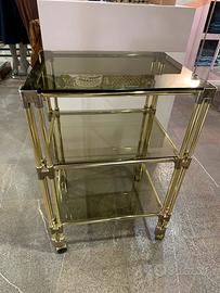 Tavolino carrello bar anni 70 in ottone e vetro