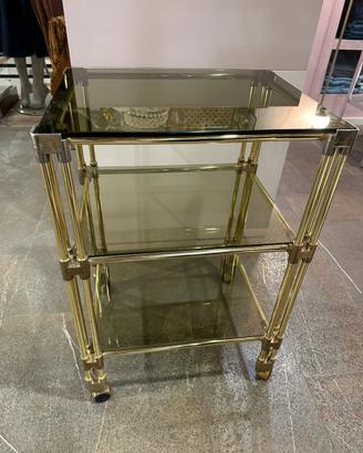 Tavolino carrello bar anni 70 in ottone e vetro