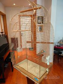 Gabbia per pappagalli in metallo dorato