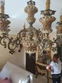 lampadario in ferro e ceramica