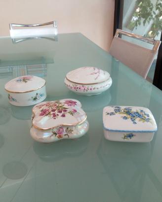 4 scatole in porcellana Limoges vintage
