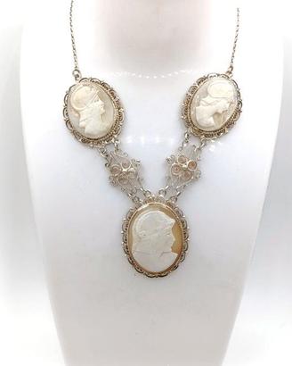 Collana argento XX secolo con cammeo