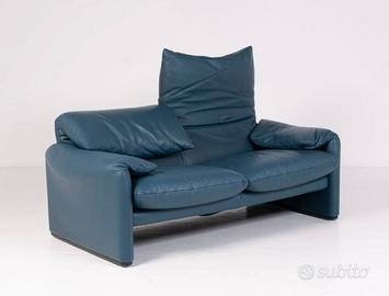 Divano Cassina Maralunga 2 posti - Pelle blu Avio