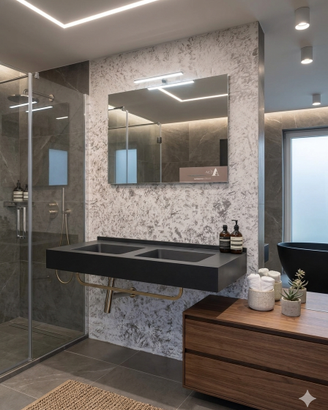 Doppio Lavabo Nero in Finitura Ardesia