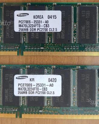 2 moduli RAM DDR 256MB PC2700 CL2.5 (e componenti)