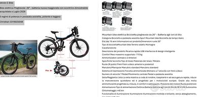 Mountain bike elettrica pieghevole 26" batteria
