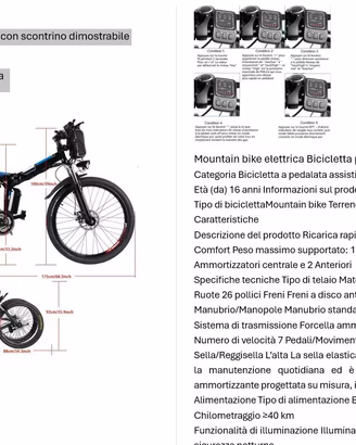 Mountain bike elettrica pieghevole 26" batteria