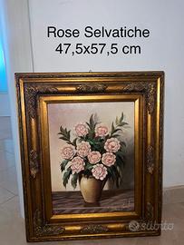 Quadro Olio su Tela “Vaso di Rose” Cornice legno