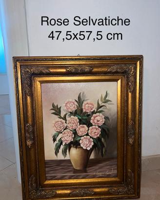 Quadro Olio su Tela “Vaso di Rose” Cornice legno