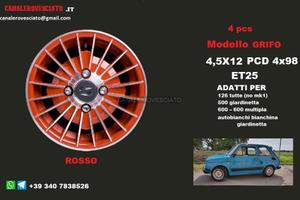 Cerchi grifo 12 pollici 4x98 ROSSO fiat 126