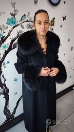 Cappotto nero di lana merinos 100% e visone