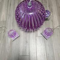 Trio luce lampadario + 2 abat jour lilla