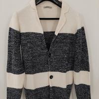 Cardigan da uomo a righe orizzontali bianche e ner