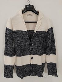 Cardigan da uomo a righe orizzontali bianche e ner