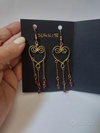 orecchini cuore ottone sugilite pendenti