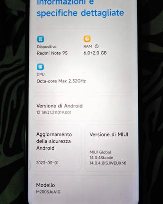 Redmi note 9s- 6gb di RAM-128 GB di memoria
