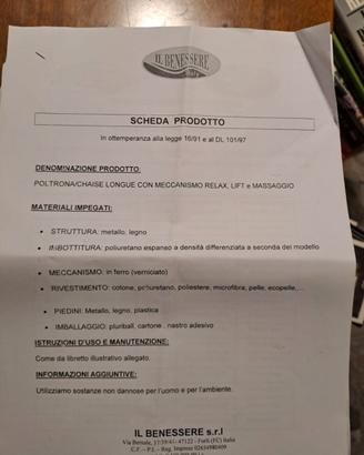 Poltrona con meccanismo reclinabile e alza persona