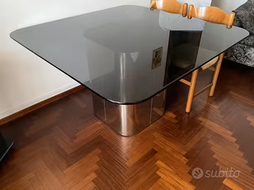 Tavolo pranzo design  vintage cristallo nero fumé