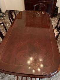 Tavolo in legno massello con intarsio + 6 sedie