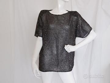 Maglietta nera con strass da discoteca anni 80